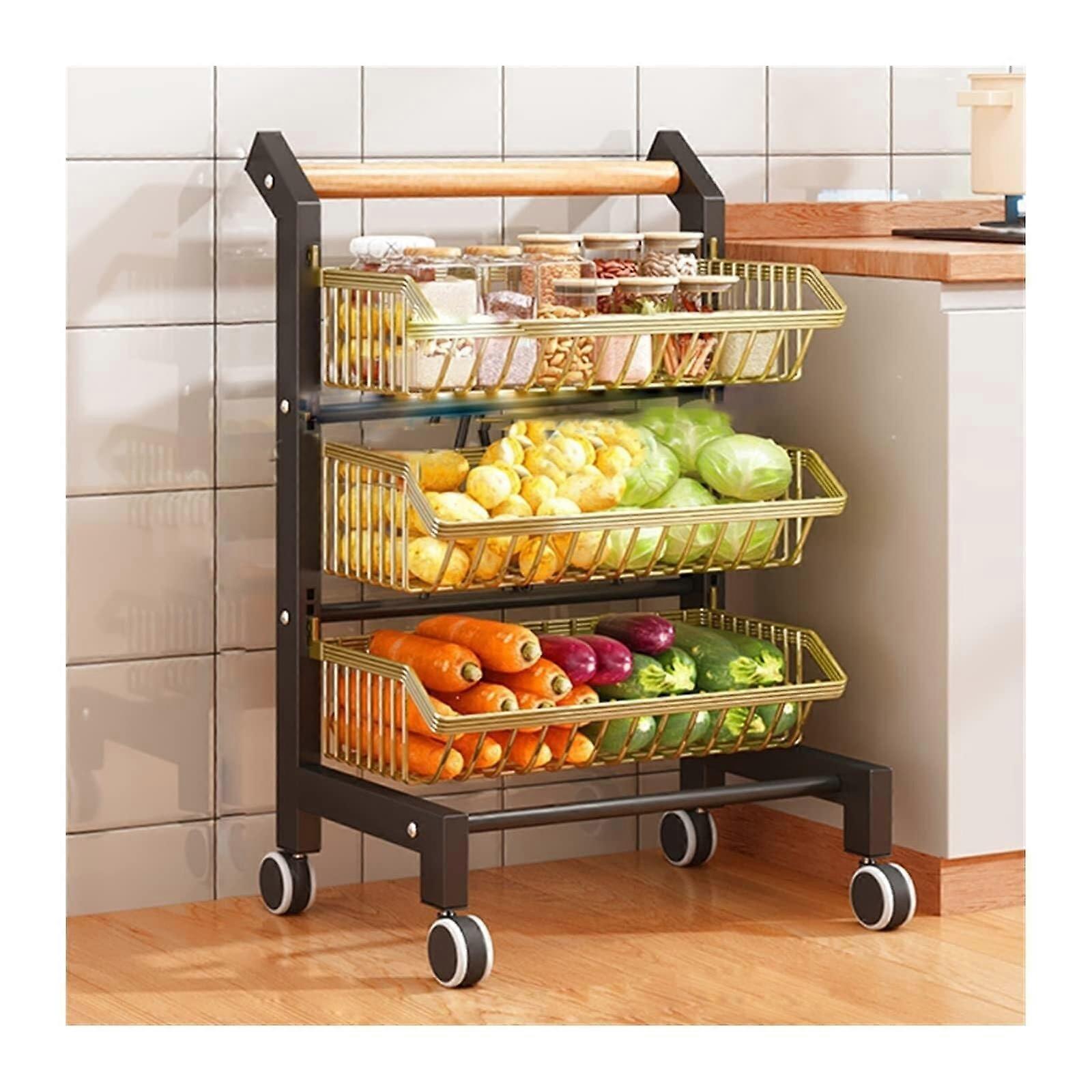 Kitchen Storage Cart with Baskets, MultiLayer Rolling Rack for Fruits and Vegetables, Compact Design