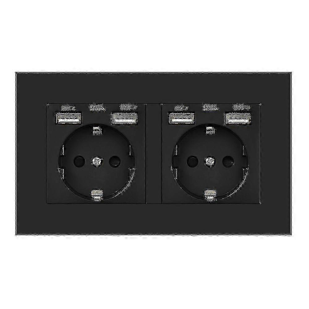 2 Gang Wall Socket Plug With Usb Outlet Strip Compatible With Pc Panel