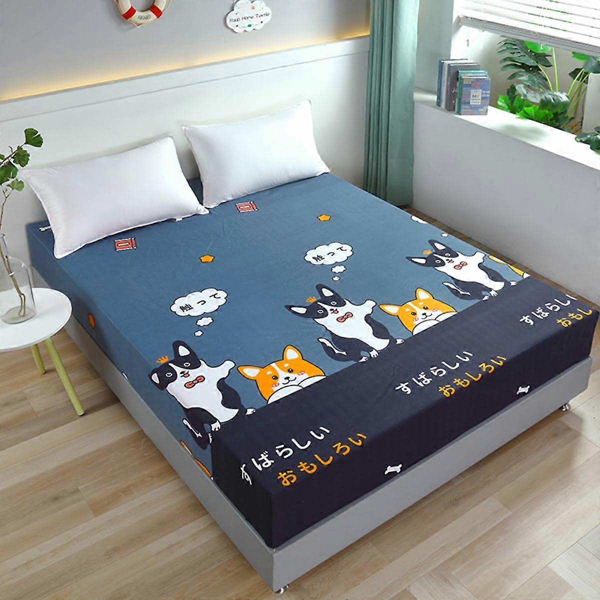 Cartoon Dog Fitted Sheet Twin Size Soft Microfiber 360° Elastic Fit FadeResistant Wrinkle