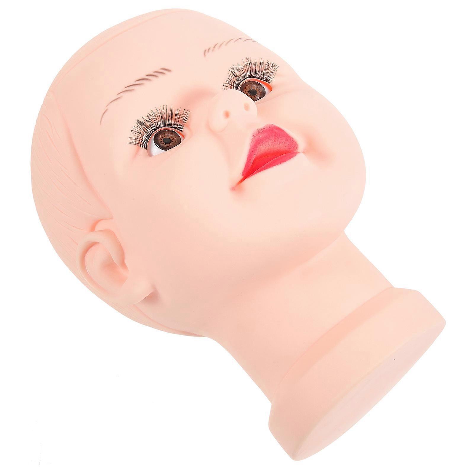 PVC Mannequin Head for Wig Display and Training 2Pcs with Holder Beige