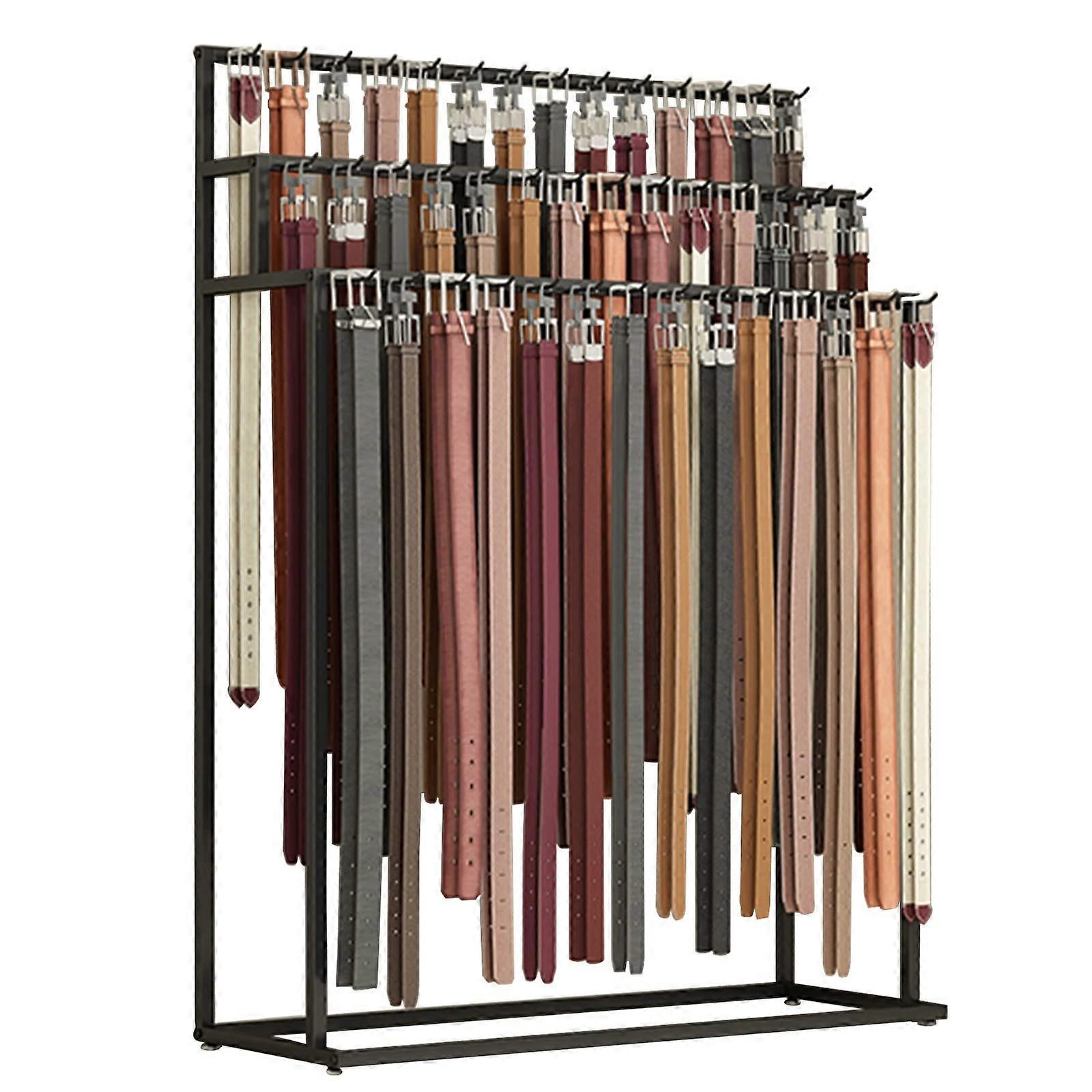 Belt Display Stand with ThreeTier Storage, NonSlip Base, MultiAccessory Rack for Closet and Retail, Black 80x40x150cm