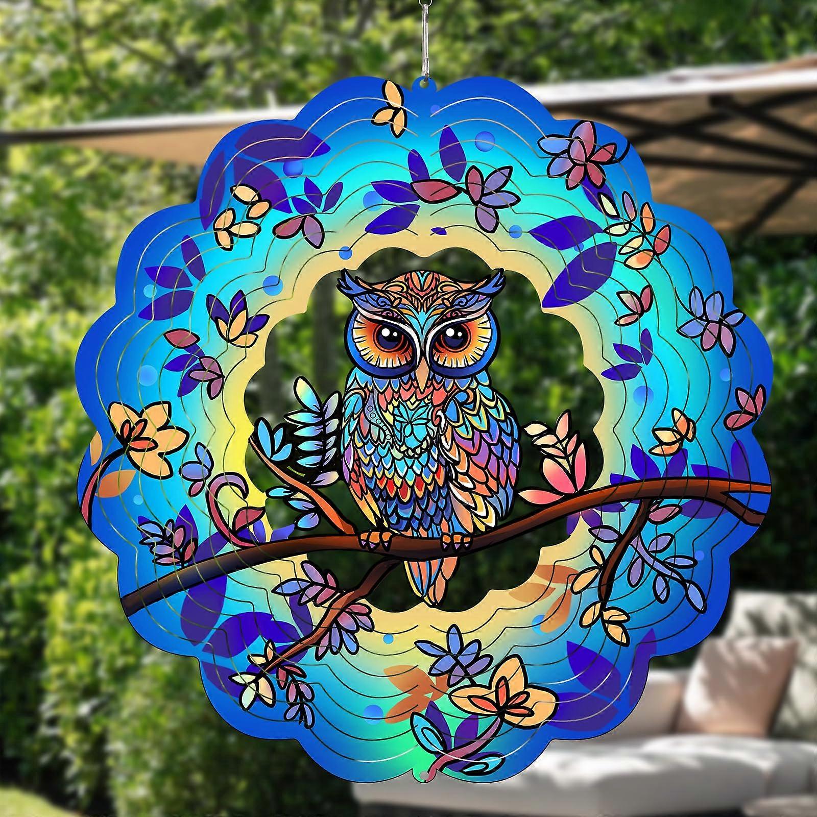 Owl Wind Spinner Metal Garden Decor with 3D Visual Effect, Rustproof Hanging Gift for Yard