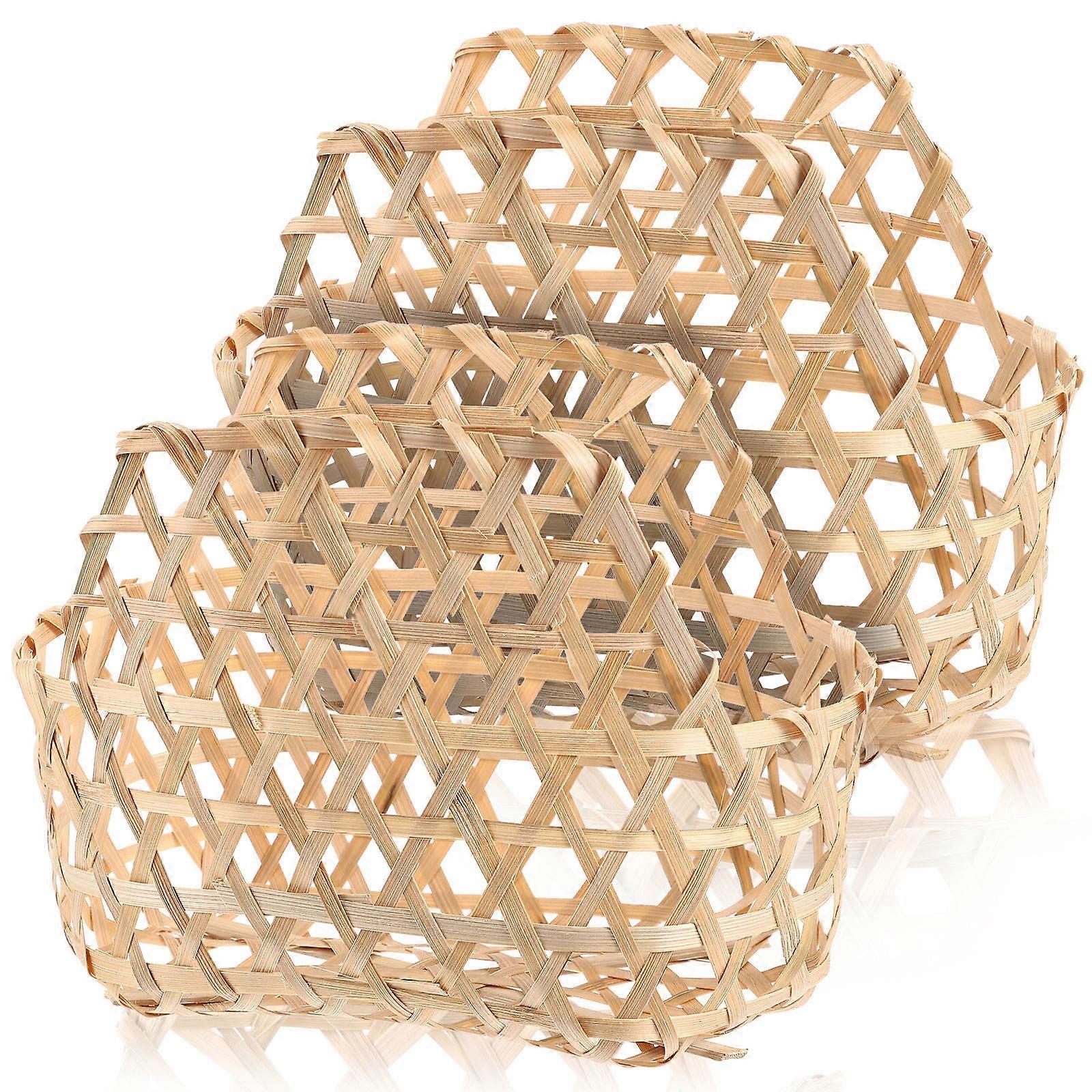 Khaki Bamboo Woven Basket for Storage with Handheld 2Pcs Set
