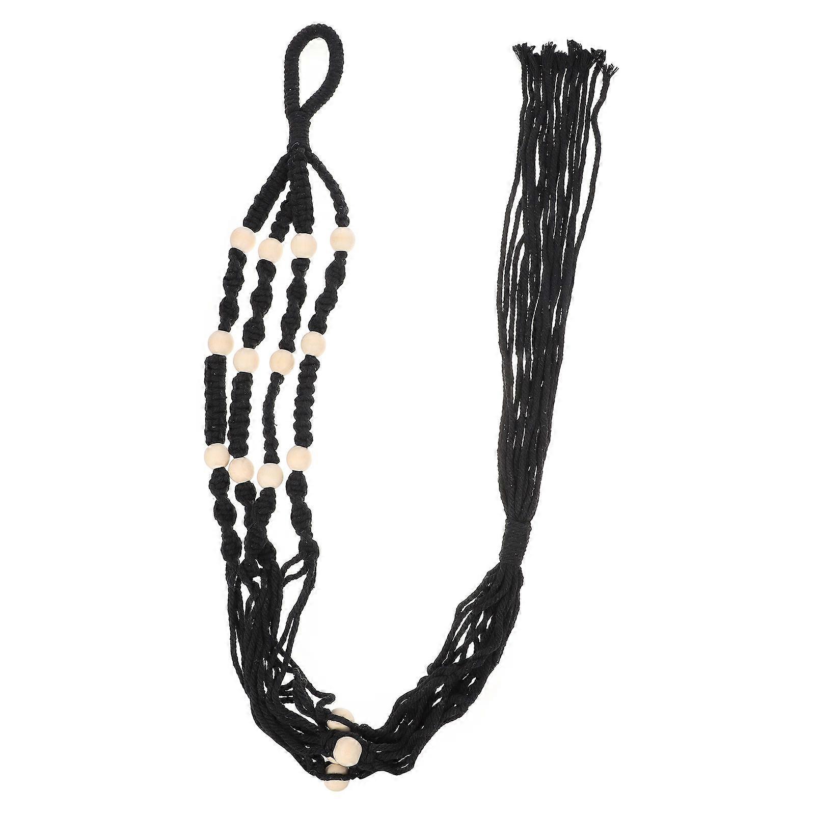 Black Cotton Macrame Plant Hanger for Indoor Decoration Modern Bohemian Style Fits Various Pot Sizes