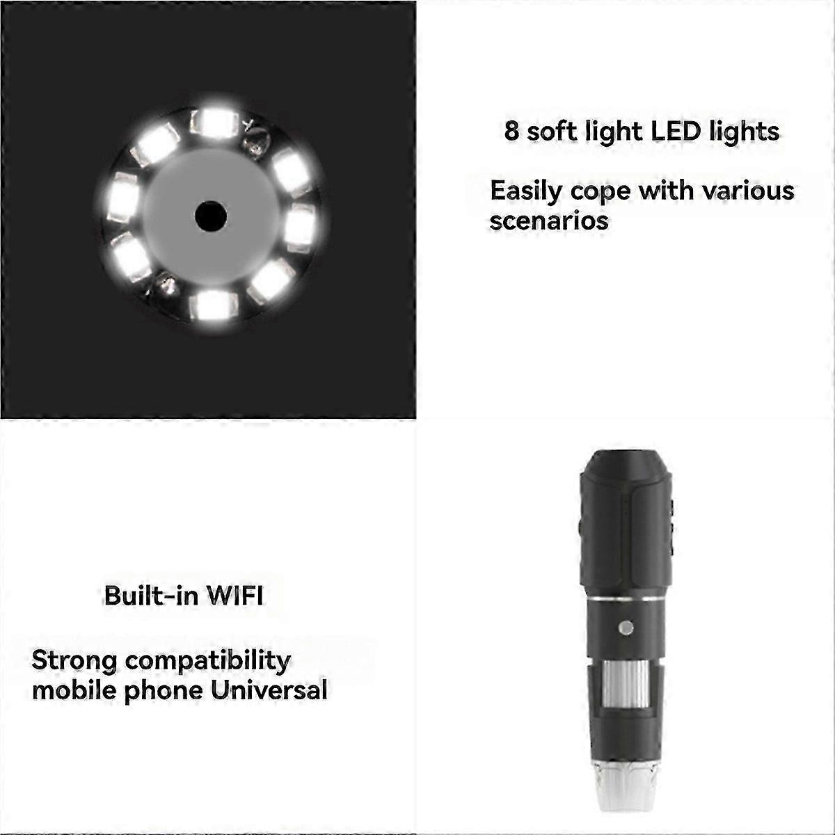 Wifi Digital Microscope 50X-1600X HD Electronic Microscopes with Adjustable Stand 8LED for Android/IOS Repair