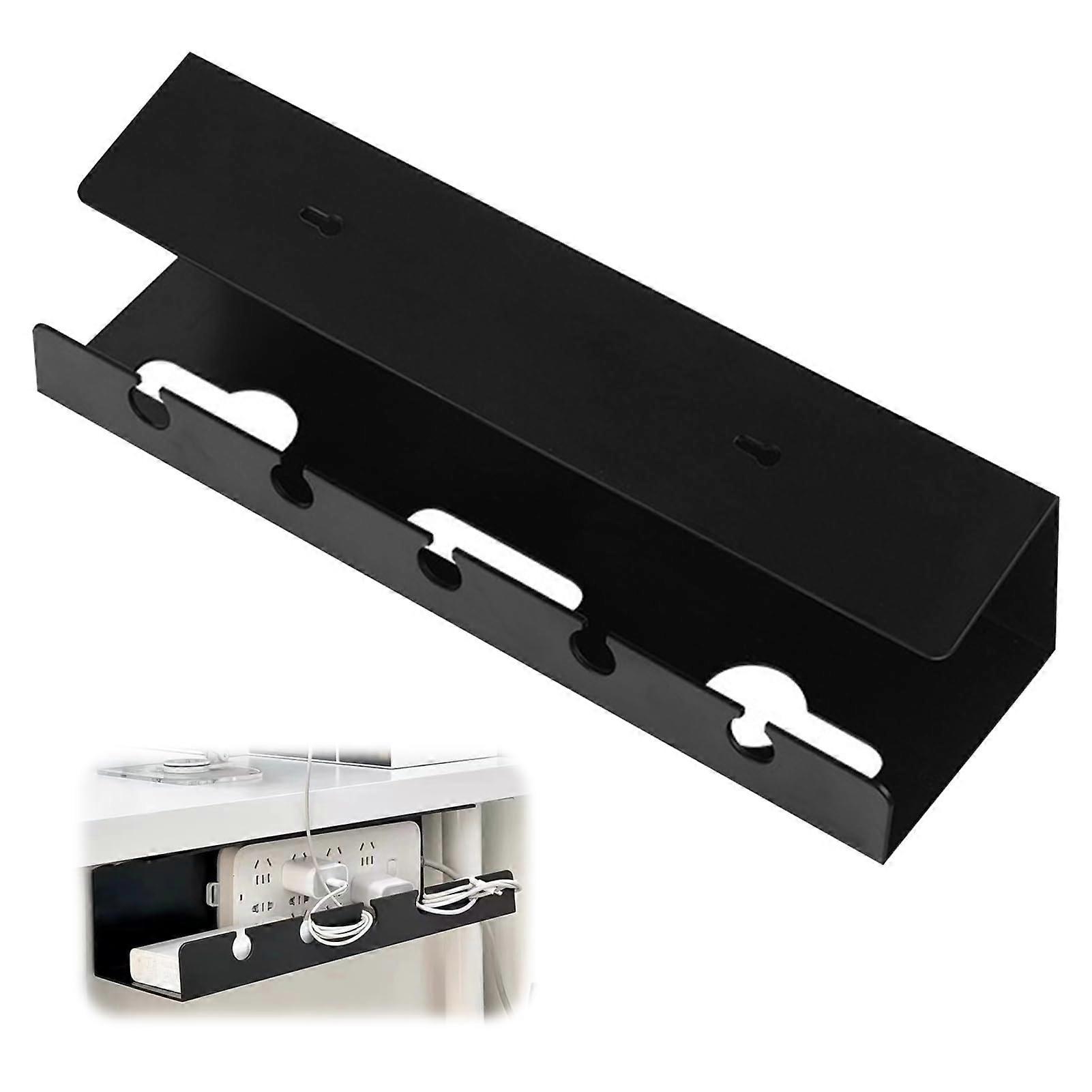 Black Under Desk Cable Management Tray No Drilling for Power Strips with Spacious Cable Storage