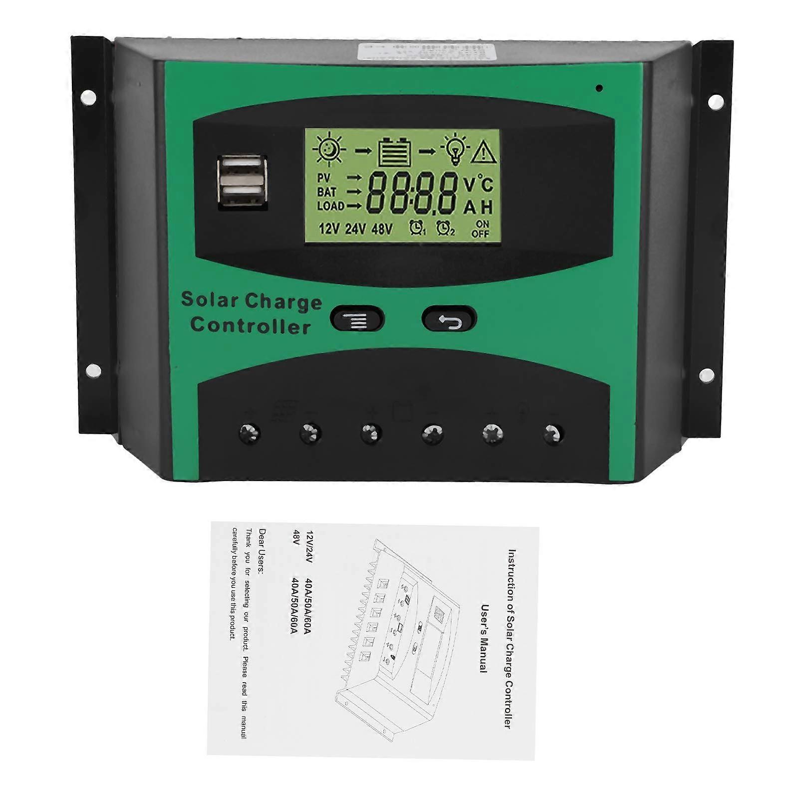 60A MPPT Solar Charge Controller 12V 24V Regulator with Dual USB Fast Charging and LCD Display