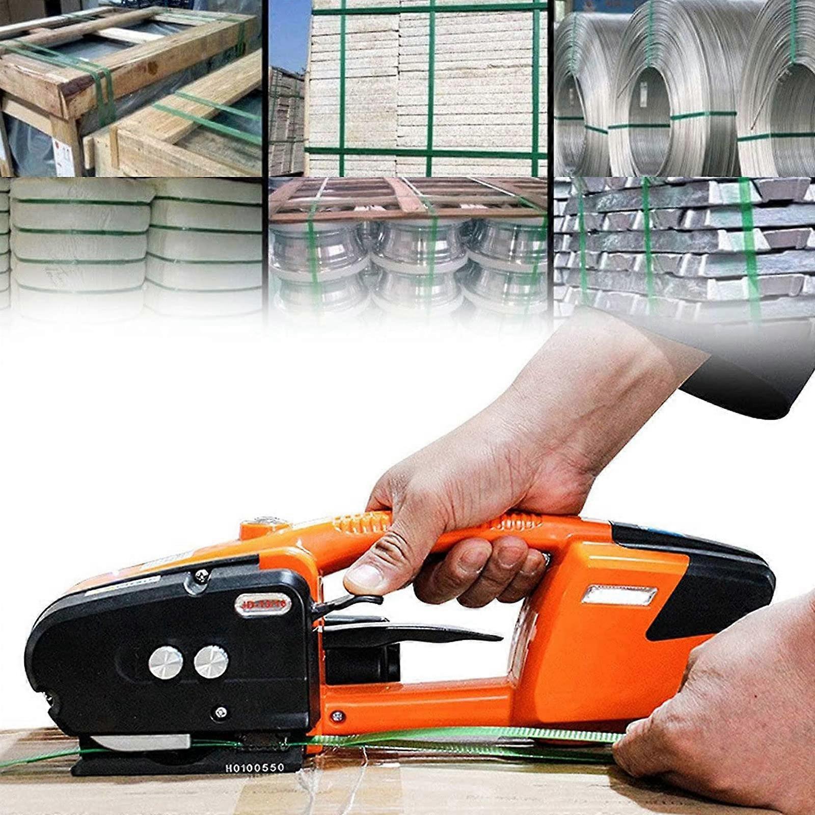 Electric Strapping Machine with Automatic Tighten and Cut for PP PET, Battery Powered, Orange