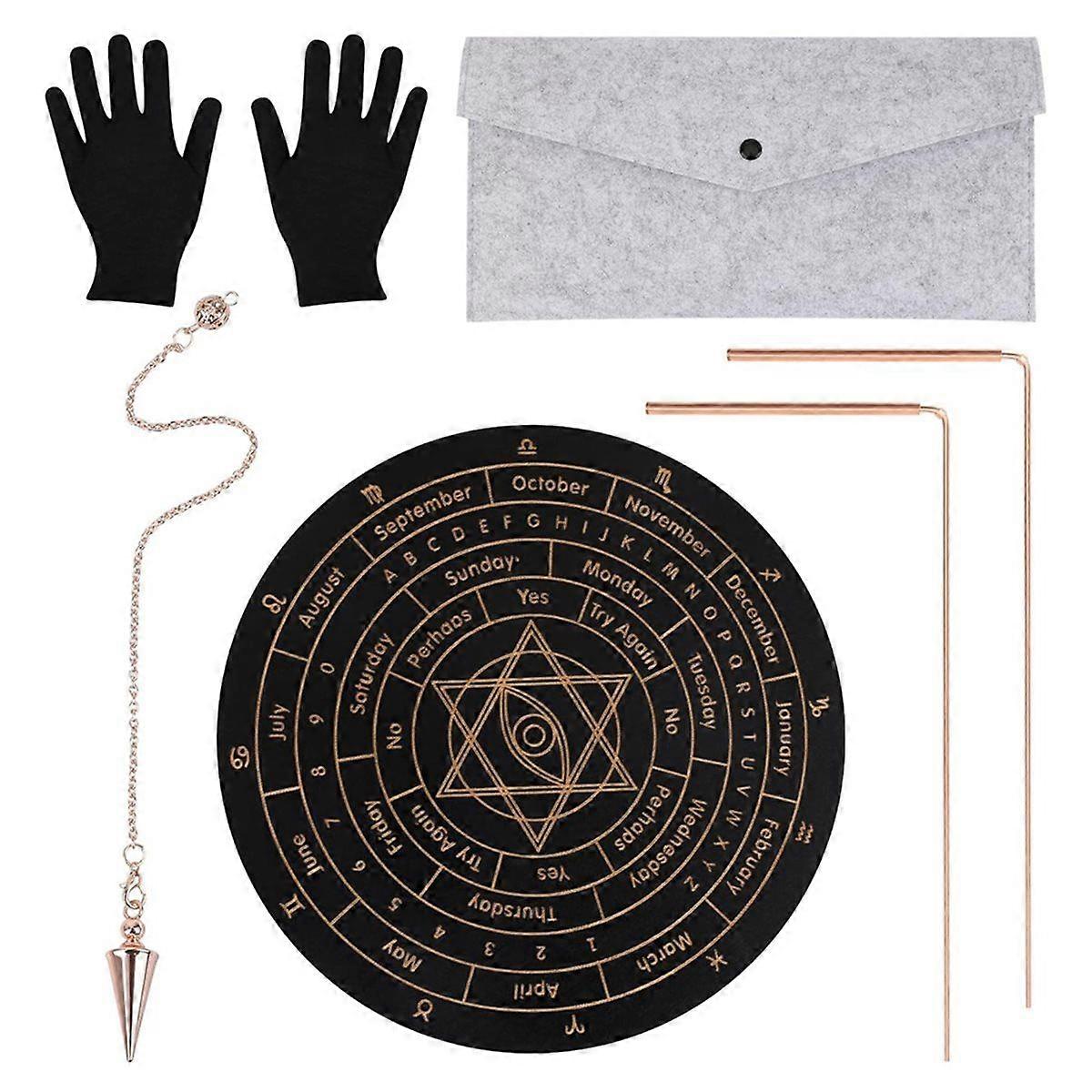 6 Divination Tools Kit Set Include Dowsing Rods Copper Spiritual Dowsing Pendulum Board for Finding Water, Detect Gold