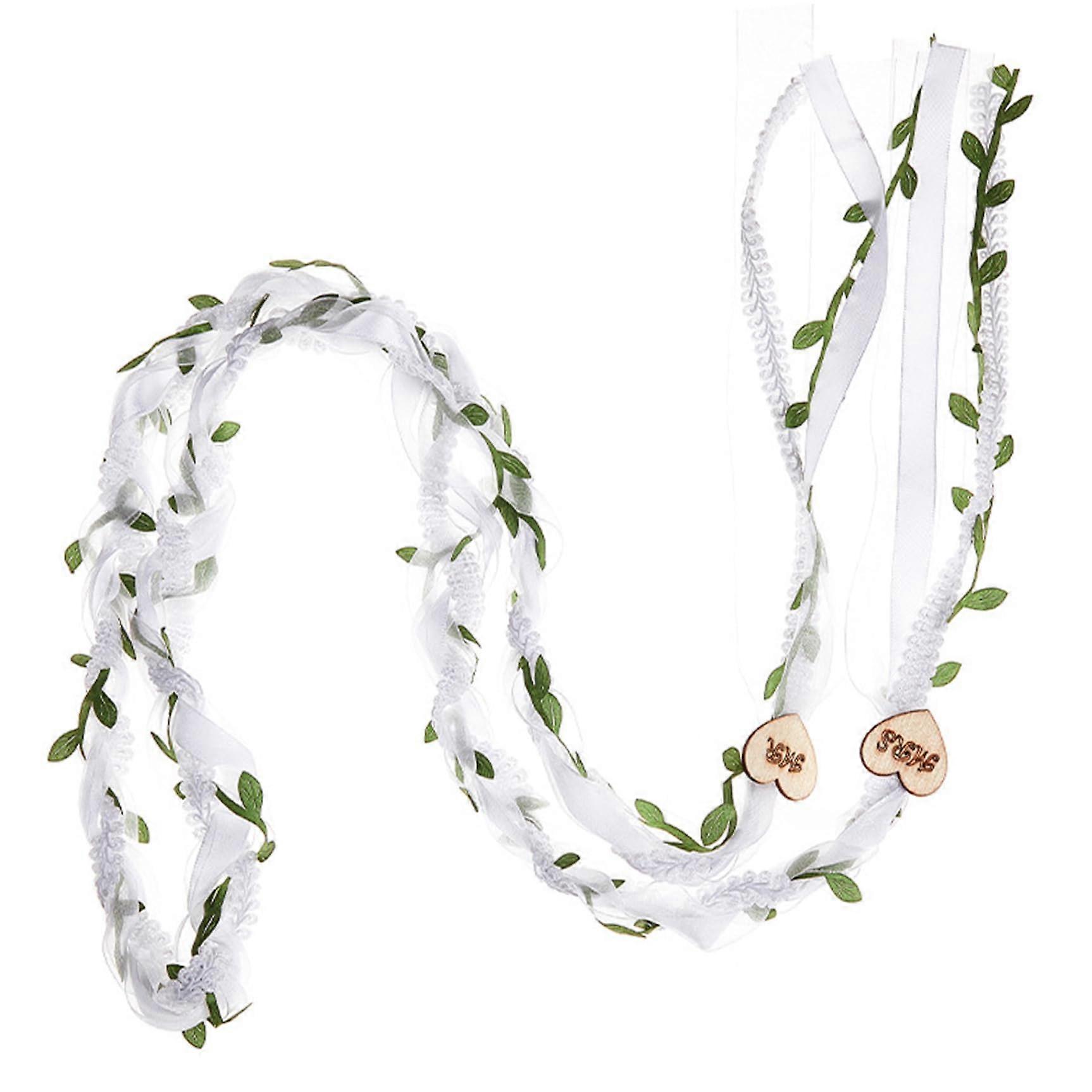 Wedding Lasso 75 Inch White Handfasting Cord with Artificial Greenery and Rustic Boho Design