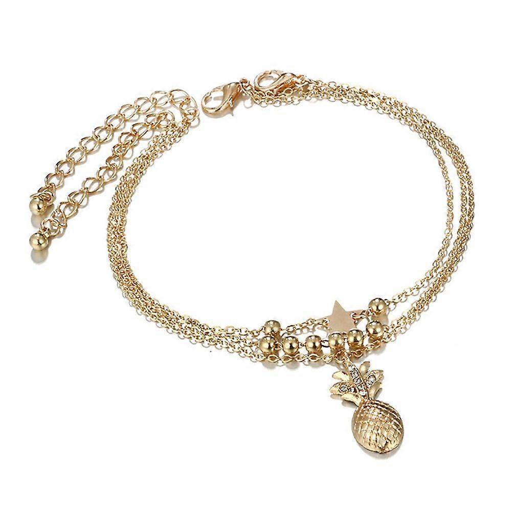 2Pcs Women's Anklet Set with Charms, Layered Beach Anklets, Adjustable Star and Pineapple Design