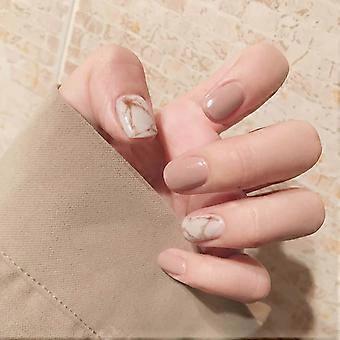 Glossy Khaki Press on Nails Short Square Full Cover Acrylic Fake Nails Set for Women 24Pcs