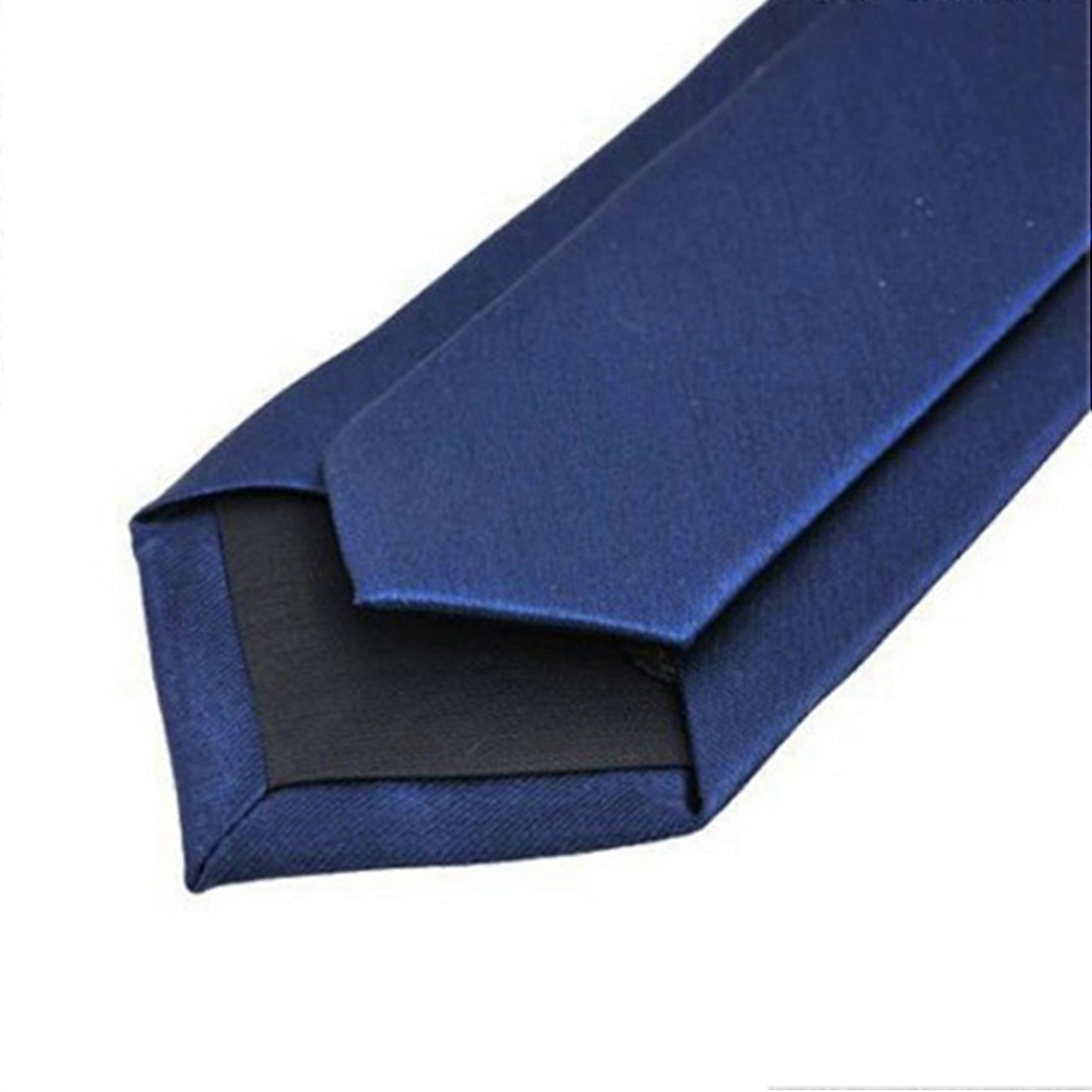 20X Polyester Narrow Neck Tie Skinny Solid Dark Blue Thin Necktie for Men (2 Inch Max Width)