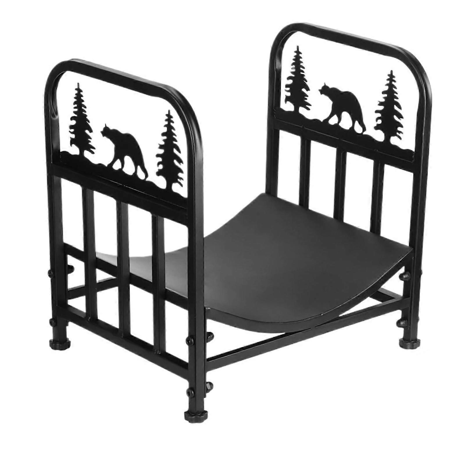 Firewood Rack with Decorative Bear Design, Compact Vertical Steel Log Holder for Fireplace