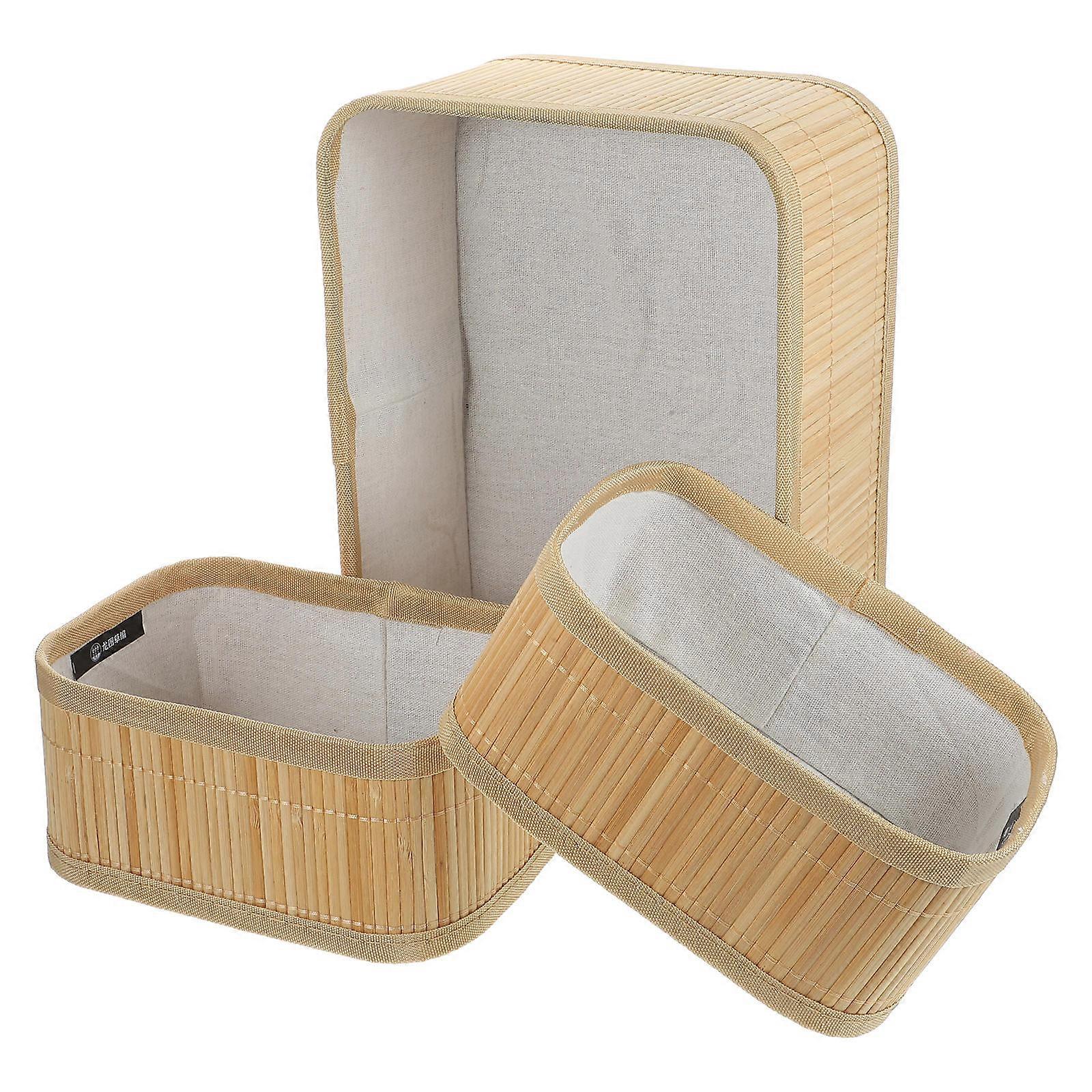 Woven Storage Baskets 3Pcs Multi-purpose Household Organizer Suitable For Home Organization Beige Rectangular Design