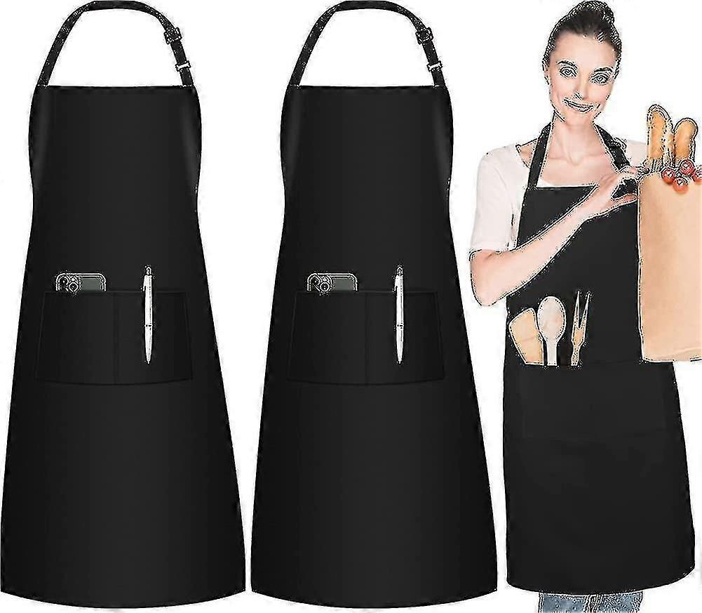 2 Pack Adjustable Bib Aprons, Waterdrop Resistant Apron With 2 Pockets Cooking