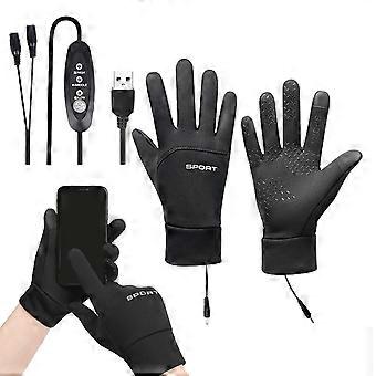Beheizbare Winterhandschuhe mit USB-Anschluss, wiederaufladbar, 3 Heizstufen, Touchscreen-kompatibel, wasser- und winddicht für Damen und Herren (Schwarz/XL)