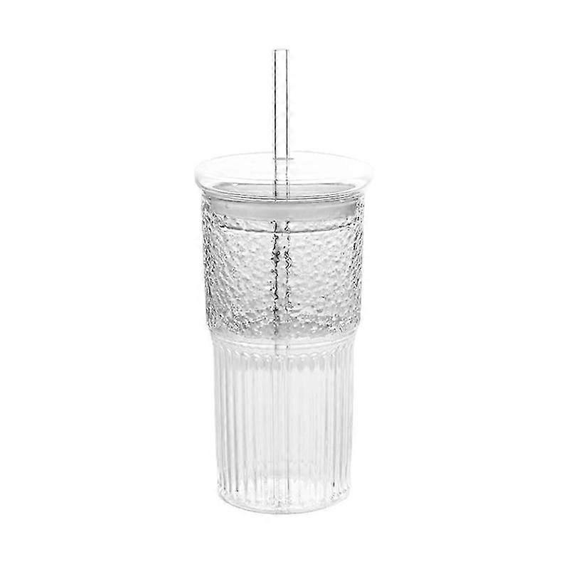 Milchglas 600 ml mit Deckel und Strohhalm