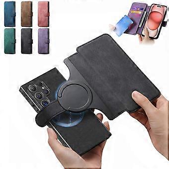 Magnetic Wallet Case for iPhone 16, Detachable 2in1 PU Leather Cover with Card Holder and Drop Protection (Black)