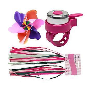 3 stuks kinderen fiets grepen kwasten bel set scooter linten stuur weven weven streamers fiets accessoires (roze kwasten, bel en windmolen)