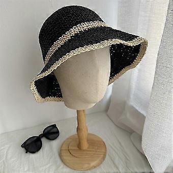 Handmade wide-brimmed straw hat  women's summer hat compatible with beach and outings, foldable, lightweight and comcompatible withtable1433