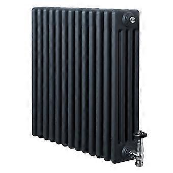 Traditional 4 Column Radiator 600mm x 605mm & TRV Chrome Valves Central Heating Heater Anthracite
