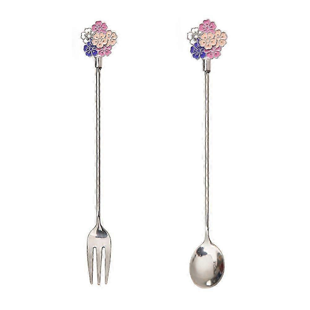 Creative Fork and Spoon for Coffee Serving 2Pcs Stainless Steel Set