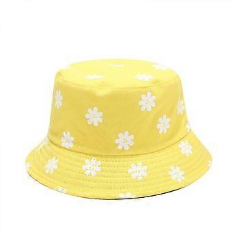 Lindo sombrero de pescador de playa Sombreros de pescador para mujer, reversible de doble cara (flor, amarillo)