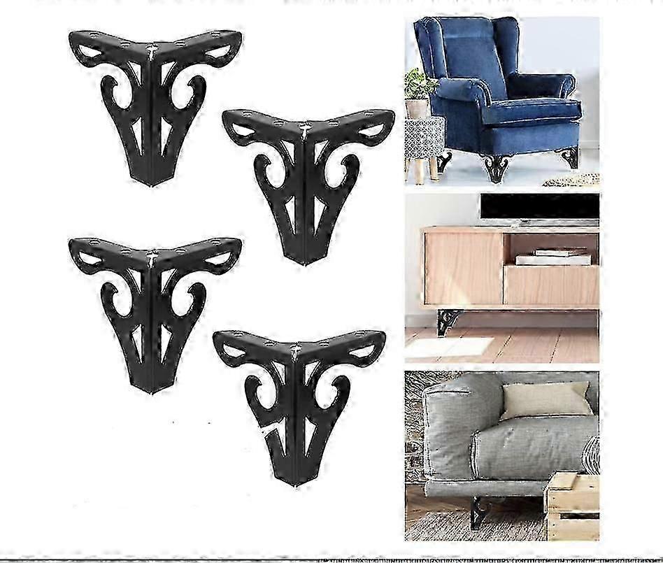 4-Pack Black Metal Table Legs - 10cm Triangular Sofa Supports