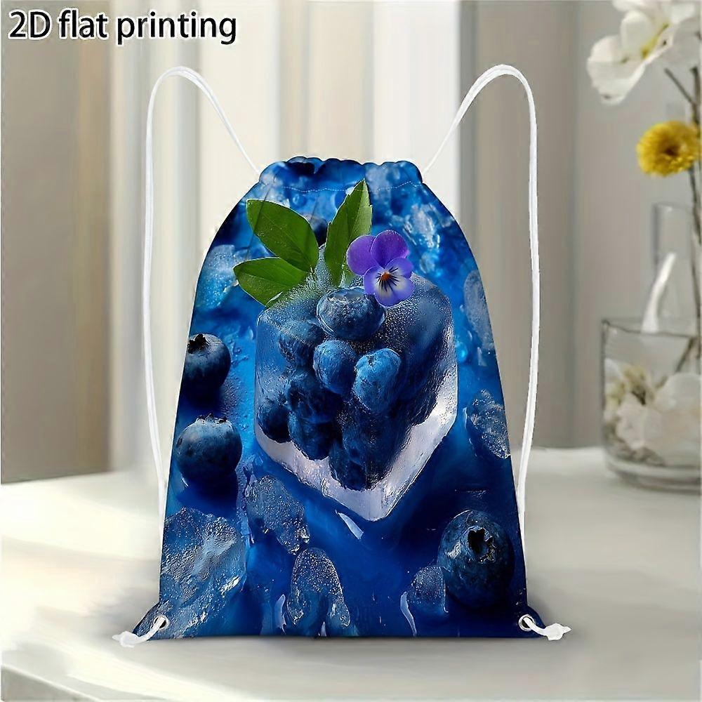 1pc Frozen Blueberry Elegance 2D Print Backpack - Durable, Lightweight with Adjustable Drawstring, Great for Gym, Travel-Gqazw