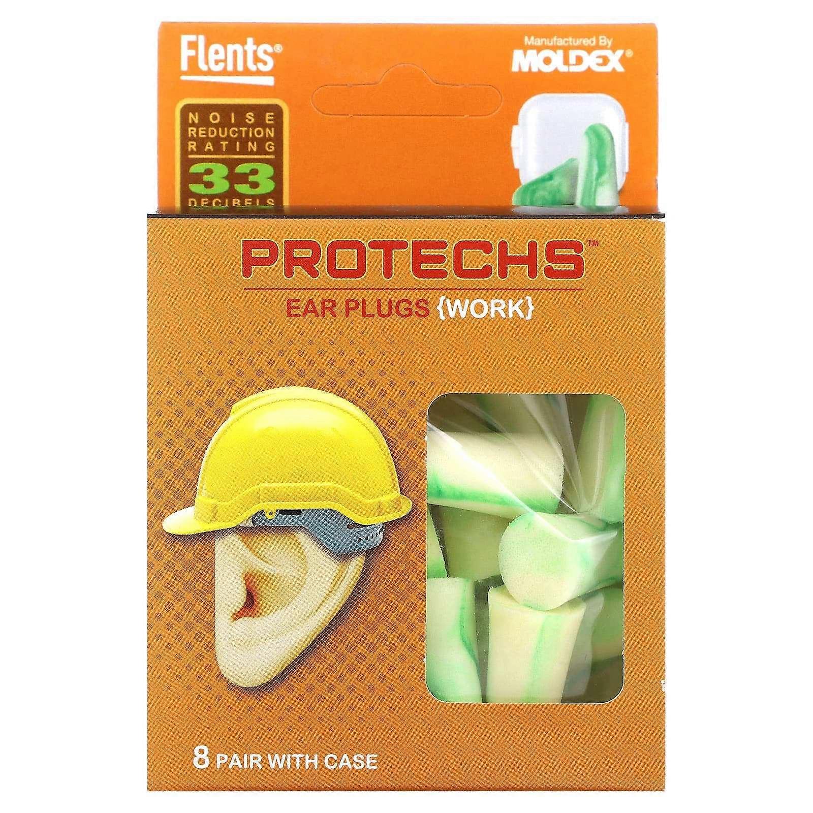 Flents, Protechs, Work Ear Plugs, 8 Pair with Case, 4-Pack