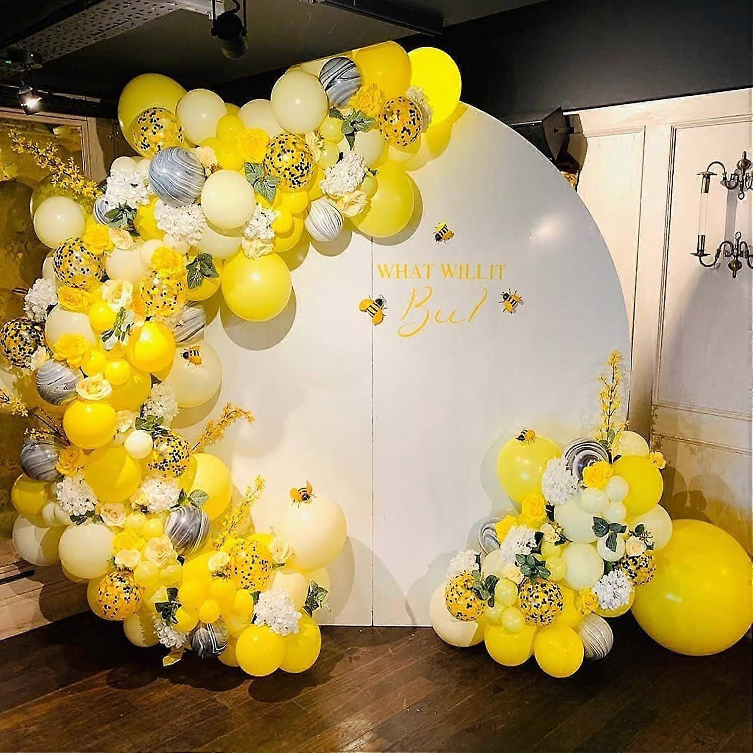Kit d’arche de guirlande de ballon d’abeille jaune, 122pcs décorations de fête d’abeille, ballons en latex de confettis d’ivoire et d’agate jaunes pour la douche de bébé ? Anniversaire de mariage 