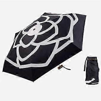 Mini Ombrello Poket Ombrelli Da Donna Cinque Pieghevoli 6 Nervature Camelia Nero Bianco Anti UV Parasole Moda Semplicità Piccolo Ombrello