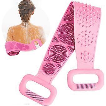 Dww- (Pink) Silicone Bath Brush for Shower and Bath, Extra Long Double-Sided Back Brush, Body Wash Brush, Exfoliating Bath Brush, Skin Massage, Lather