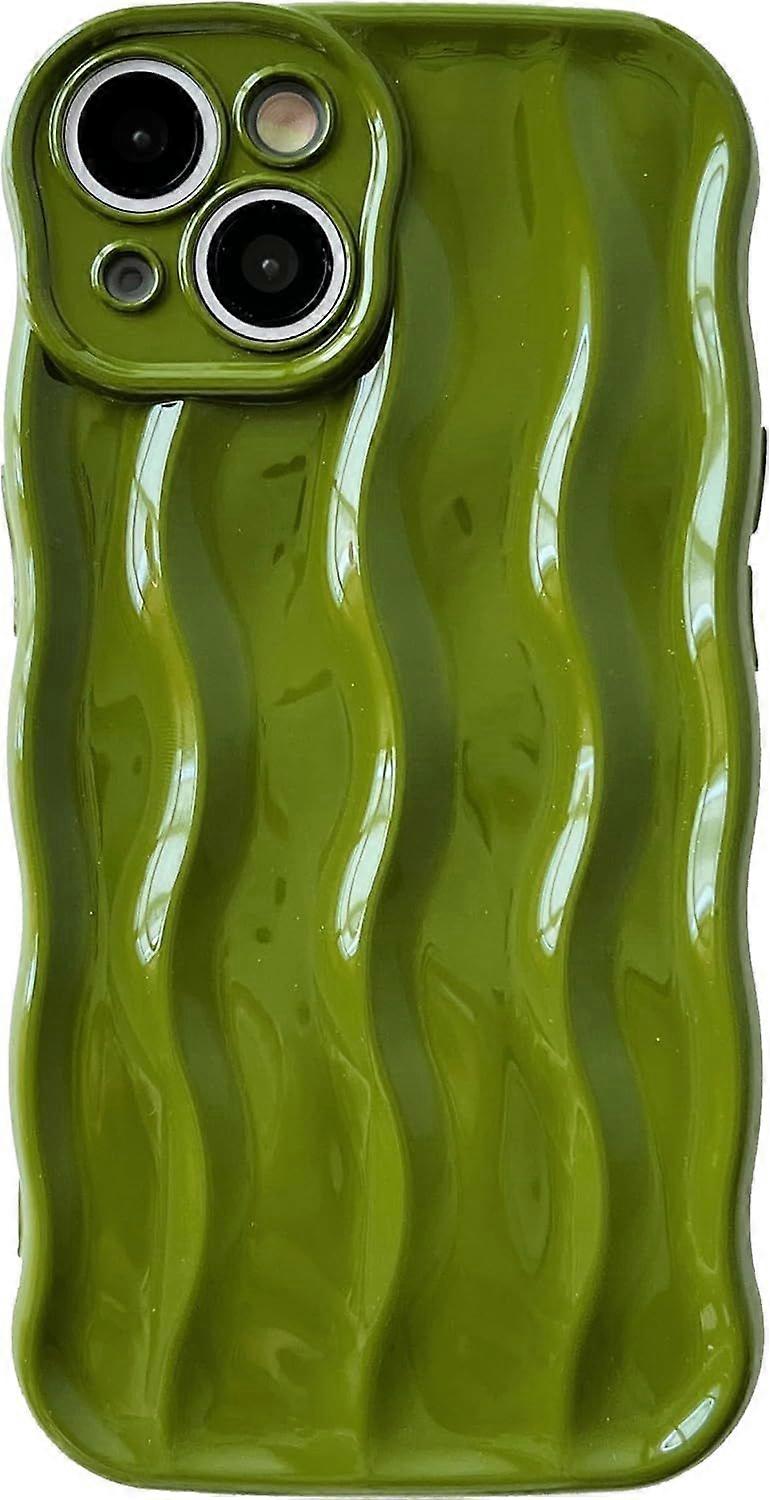 Water Ripple Pattern Curly Wave Frame Soft Compatible with iPhone Case (Green,iPhone 13 Pro Max)