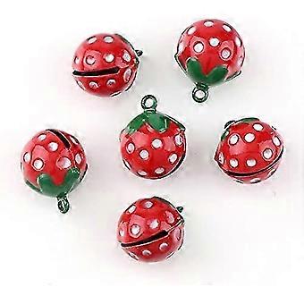 6 schattige mini roze belletjes in aardbeivorm, koperkleurige rinkelende belletjes, compatibel met de halsband van Fit Pet (rood)
