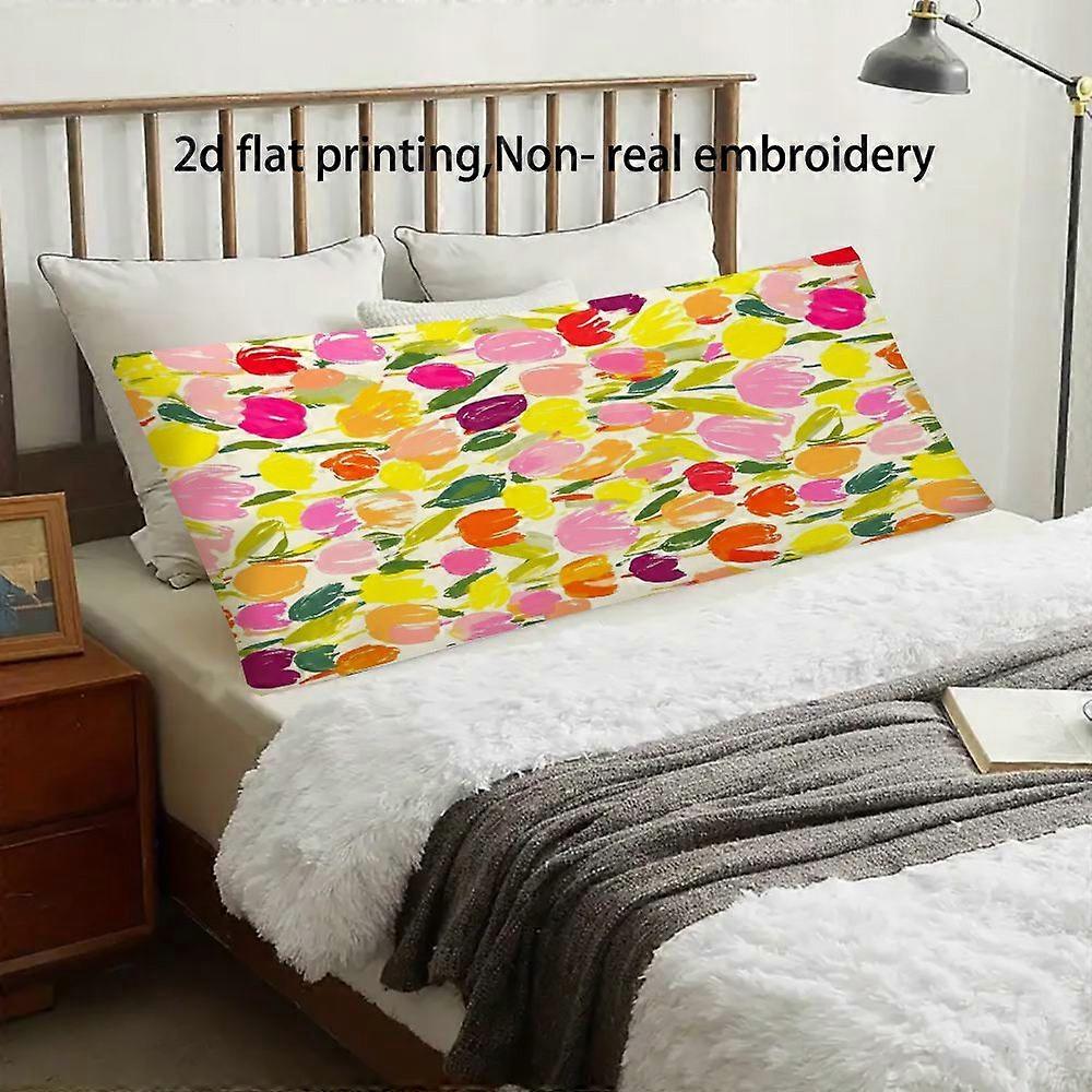 1pc Modern Multicolor Tulip Print Rectangular Throw Cover - Zippered Cushion Case Suitable for Bed, Sofa, Decor, Machine-Basdz