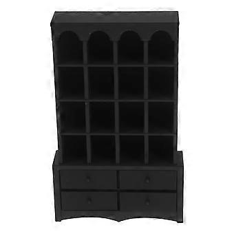Miniature Dollhouse Wooden Bookcase for Decorative Storage Cabinet Black