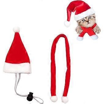 SZTXJ Weihnachtskostüm für Katze Hund, Weihnachtsmann Hut Schal für Katze Welpe, Weihnachtskostüm für Haustiere, Weihnachtsmann Hund, Katze und Hund Weihnachtsdekoration