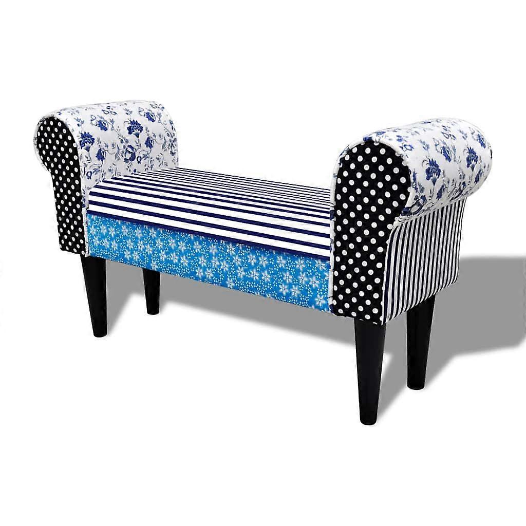 vidaXL Bankje patchwork blauw en wit