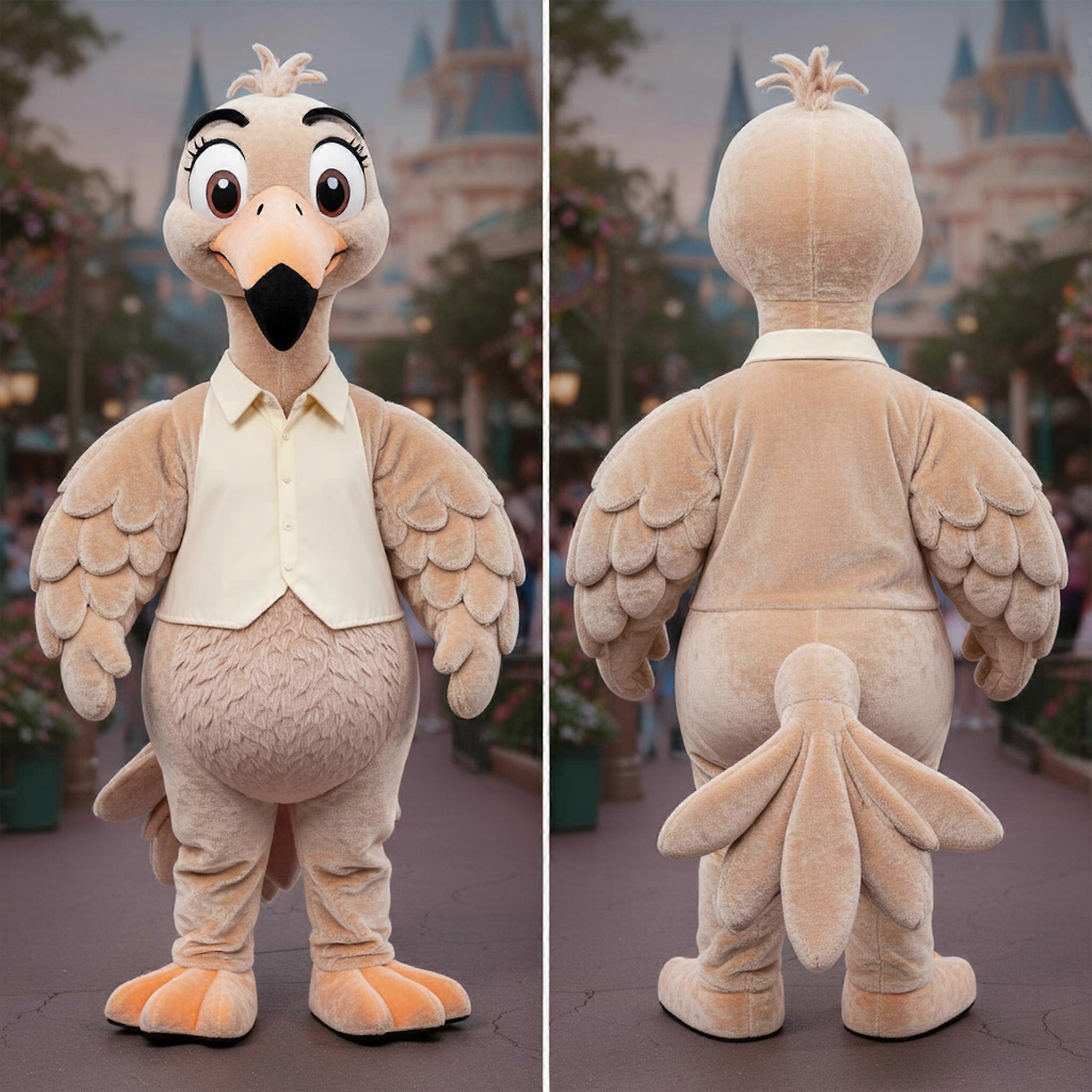 MASTICOT Beige Feathered Flamingo Mascot
