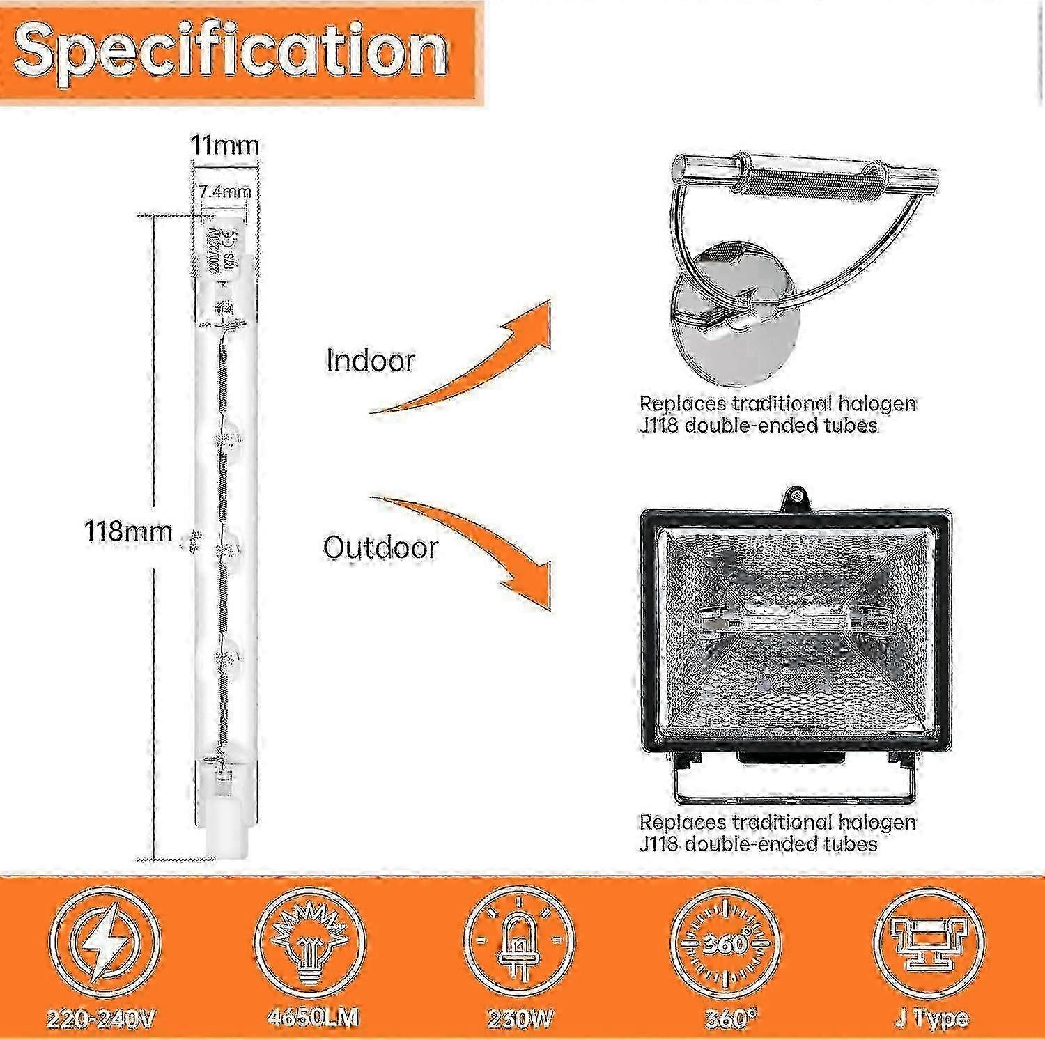R7s 118mm 230W Warm White Dimmable
