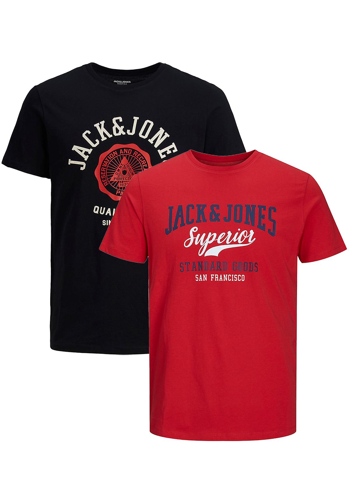 Men's JACK & JONES Logo Tee 2 Pack Crew Neck Short Sleeve Bundle