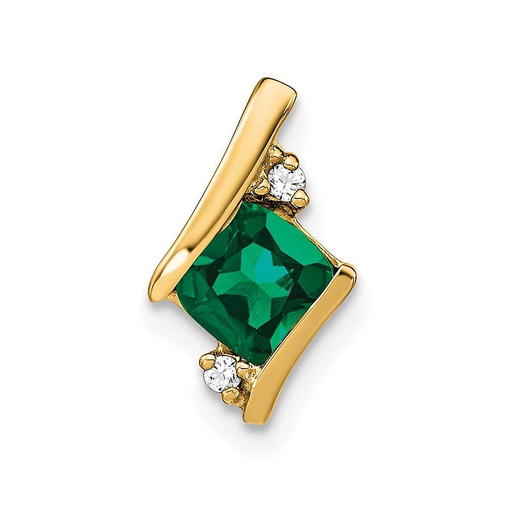 10k Yellow Gold Cushion Created Emerald and Diamond Chain Slide Chain Necklace for Women and Men