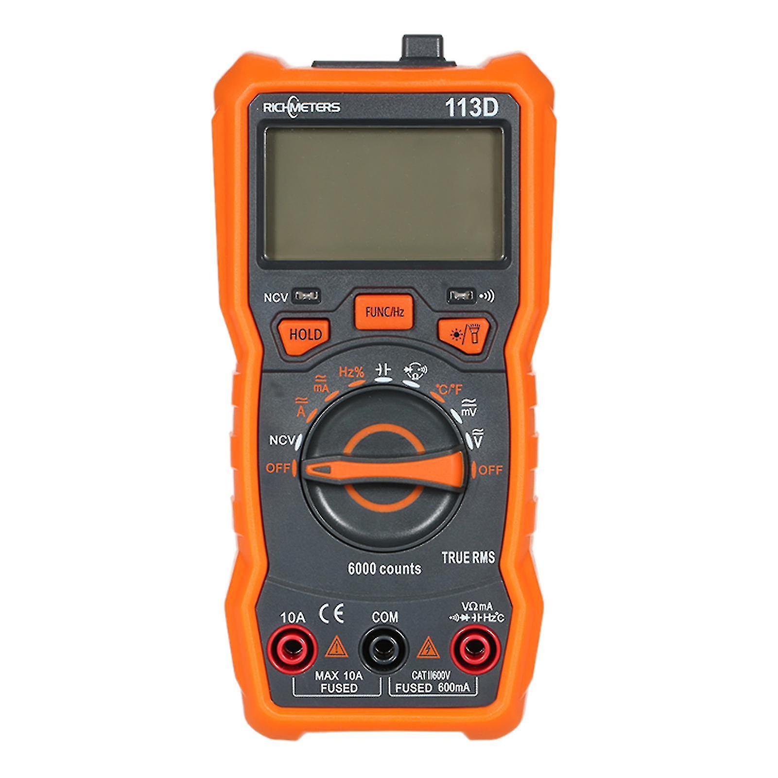 Richmeters Rm113d Ncv Digital Multimeter 6000 Counts Auto Ranging Ac/dc Voltage Temperature Measuring Meter Flash Light