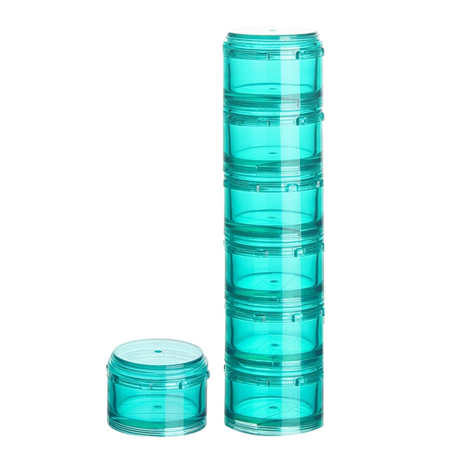 7 Pieces Plastic Weekly Pill Organizer Stackable Pot for Buttons Beads Green
