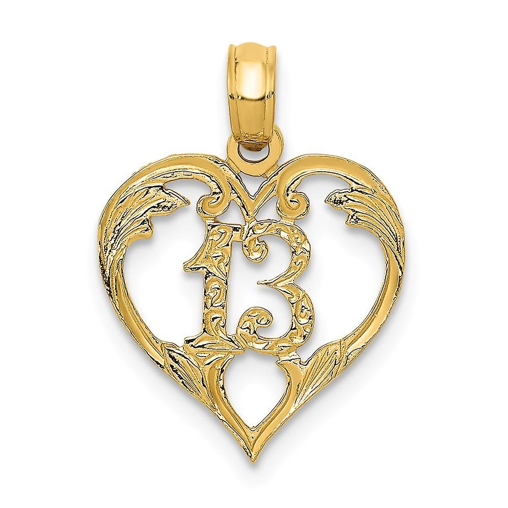 14k Yellow Gold Solid Polished 13 in Love Heart Cut out Pendant Necklace 19.8x14.1mm-Pendant