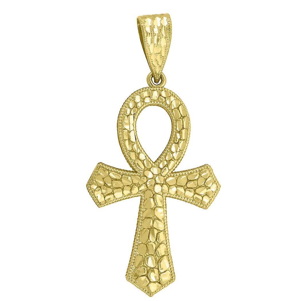 10k Gold Dc Nugget Mens Ankh Height 56.5mm X Width 27.5mm Religious Charm Pendant Necklace for Men