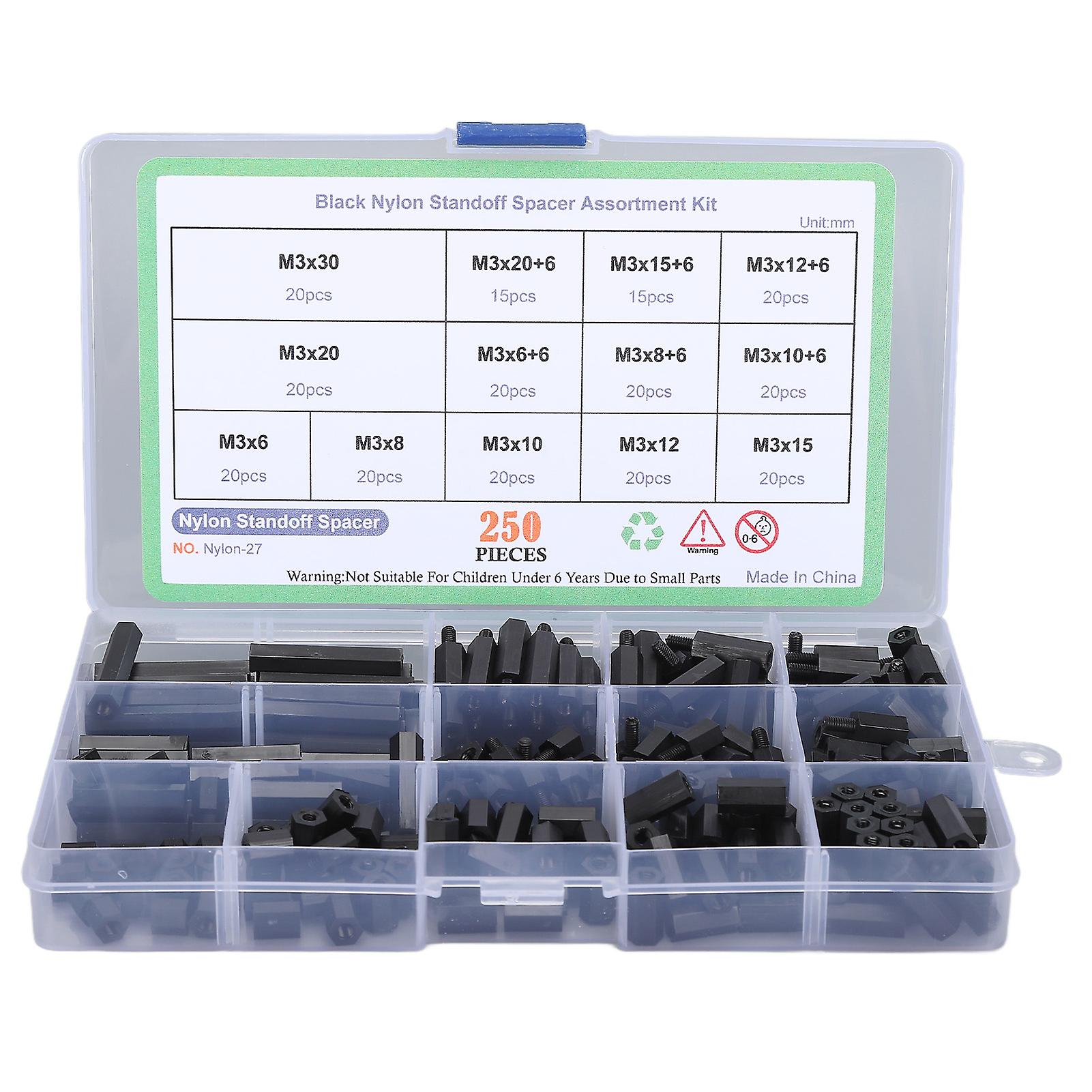 250Pcs M3 Nylon Hex Spacer Standoff Screws Nuts for DIY UAV