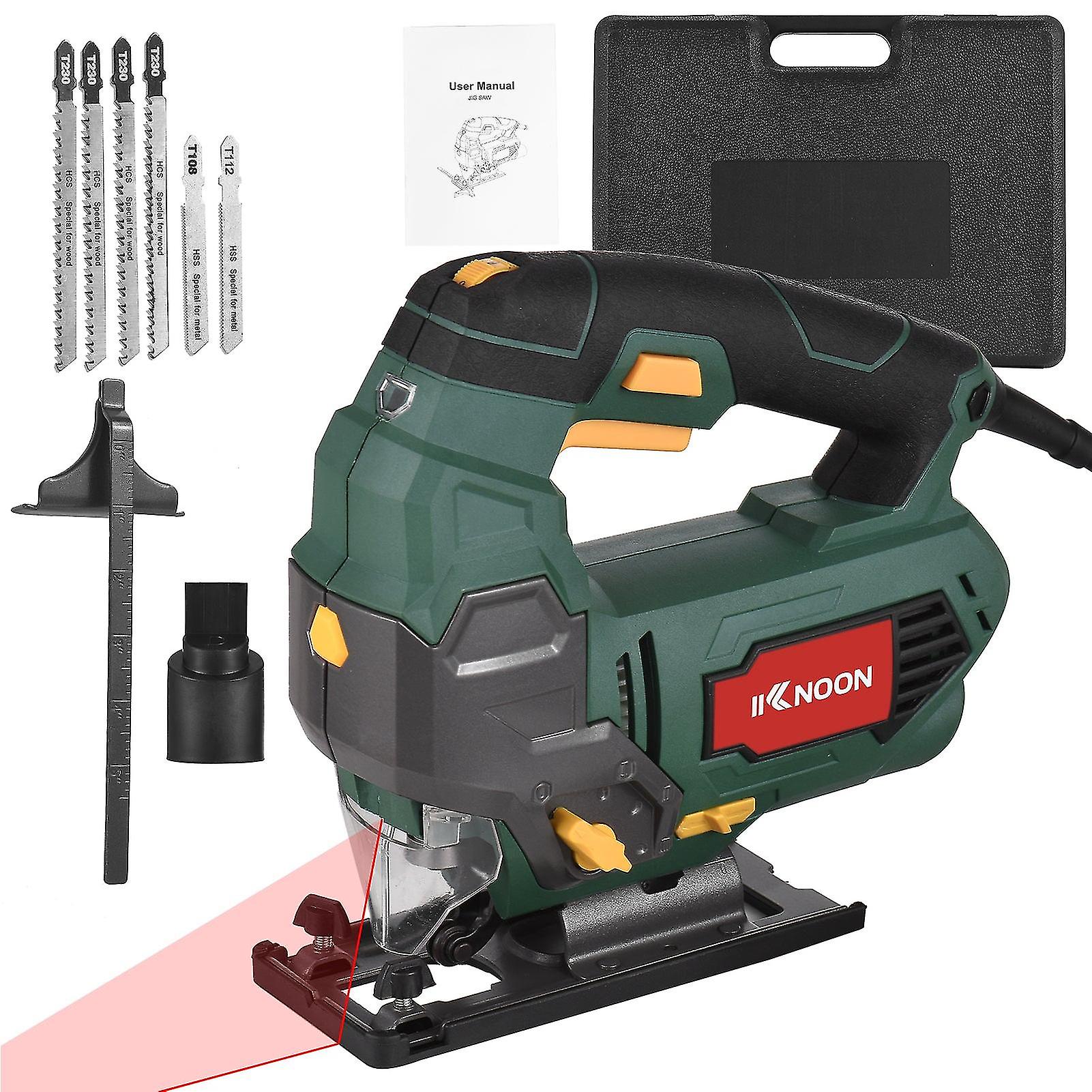 Kknoon 800w 3000 Spm Jigsaw 6 Variable Speed Jig Saw With Laser ±45° Bevel Cutting 4 Orbital Settings Pure Copper Motor Power